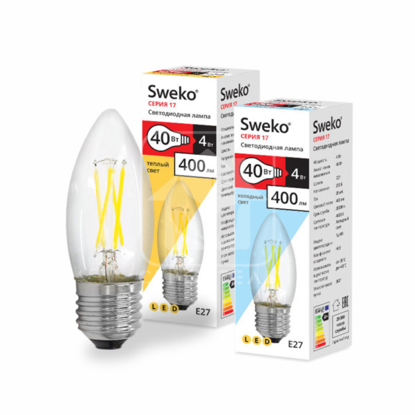 Светодиодная лампа Sweko 17 серия 17LED-C35-4W-230-4000K-E27-CL